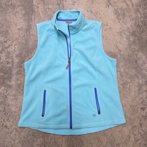 Talbots Fleece Vest Women's XL Aqua Blue Zip Front Pockets